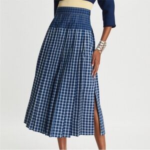 Tory Burch Picnic Plaid Silk Pleated Midi Skirt